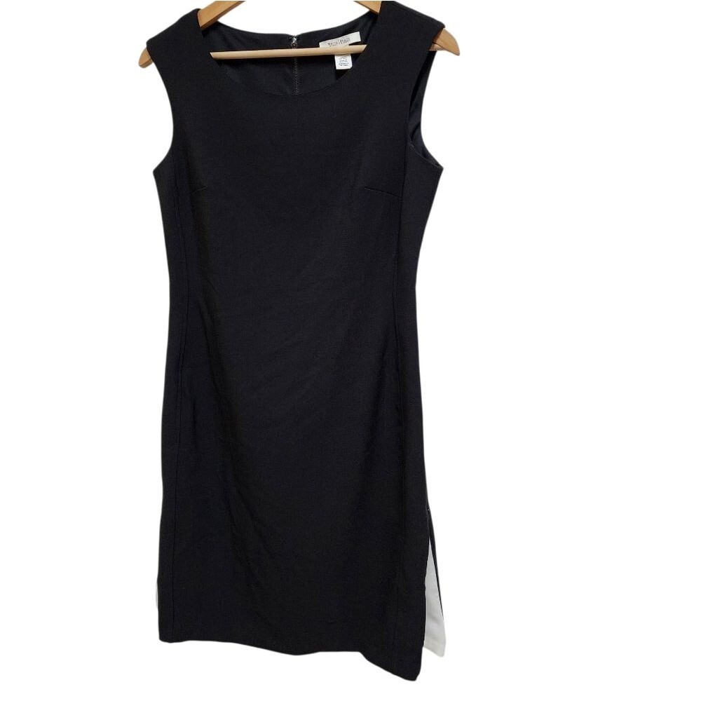 White House Black Market Dress Sz 8 Black Sleeveless Sheath White Panels Office
